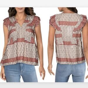 LINI Harriet Boho Mixed Printed Ruffled Blouse Size Small